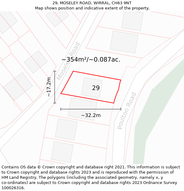 29, MOSELEY ROAD, WIRRAL, CH63 9NT: Plot and title map