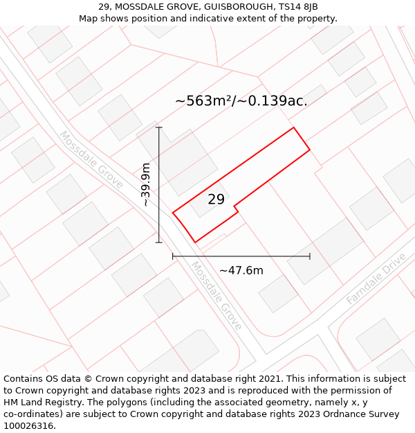 29, MOSSDALE GROVE, GUISBOROUGH, TS14 8JB: Plot and title map