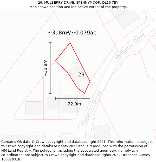 29, MULBERRY DRIVE, SPENNYMOOR, DL16 7BY: Plot and title map