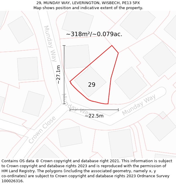 29, MUNDAY WAY, LEVERINGTON, WISBECH, PE13 5PX: Plot and title map