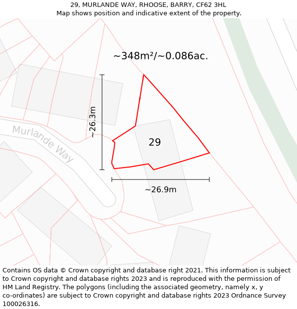 29, MURLANDE WAY, RHOOSE, BARRY, CF62 3HL: Plot and title map