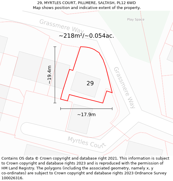 29, MYRTLES COURT, PILLMERE, SALTASH, PL12 6WD: Plot and title map