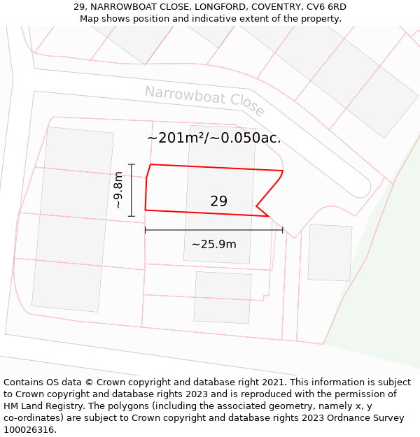 29, NARROWBOAT CLOSE, LONGFORD, COVENTRY, CV6 6RD: Plot and title map