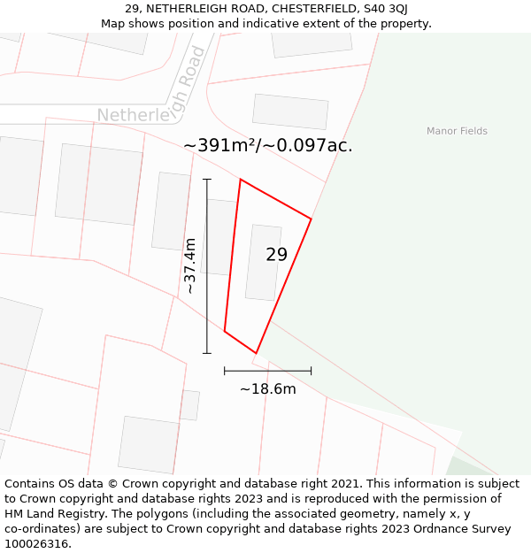 29, NETHERLEIGH ROAD, CHESTERFIELD, S40 3QJ: Plot and title map