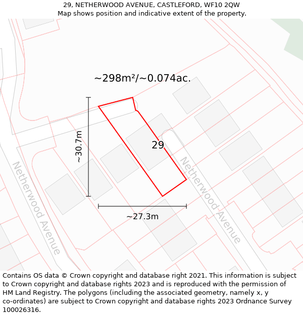 29, NETHERWOOD AVENUE, CASTLEFORD, WF10 2QW: Plot and title map