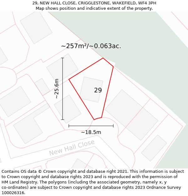 29, NEW HALL CLOSE, CRIGGLESTONE, WAKEFIELD, WF4 3PH: Plot and title map