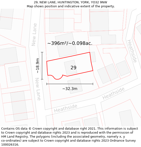 29, NEW LANE, HUNTINGTON, YORK, YO32 9NW: Plot and title map