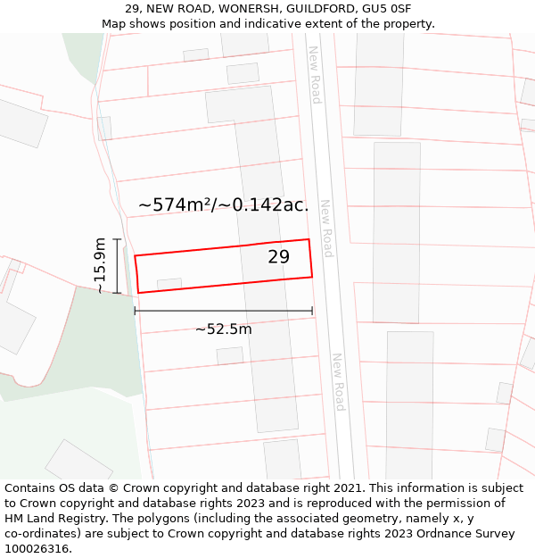 29, NEW ROAD, WONERSH, GUILDFORD, GU5 0SF: Plot and title map