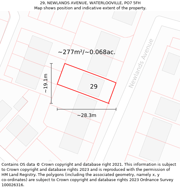 29, NEWLANDS AVENUE, WATERLOOVILLE, PO7 5FH: Plot and title map