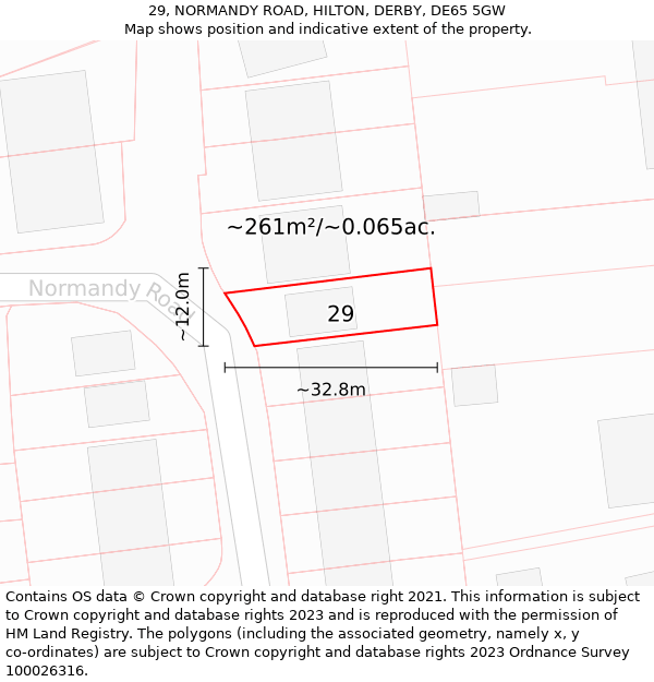 29, NORMANDY ROAD, HILTON, DERBY, DE65 5GW: Plot and title map