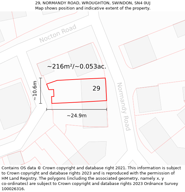 29, NORMANDY ROAD, WROUGHTON, SWINDON, SN4 0UJ: Plot and title map