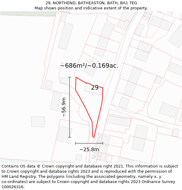 29, NORTHEND, BATHEASTON, BATH, BA1 7EG: Plot and title map