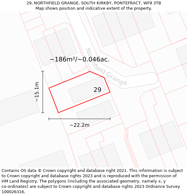 29, NORTHFIELD GRANGE, SOUTH KIRKBY, PONTEFRACT, WF9 3TB: Plot and title map