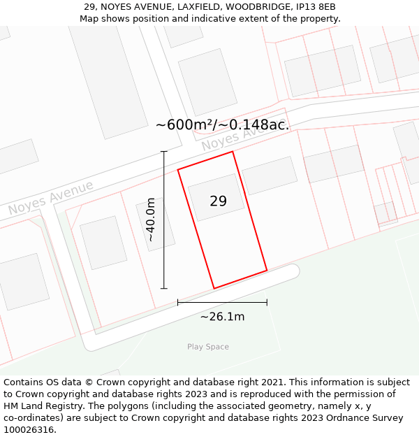 29, NOYES AVENUE, LAXFIELD, WOODBRIDGE, IP13 8EB: Plot and title map