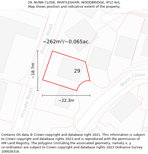 29, NUNN CLOSE, MARTLESHAM, WOODBRIDGE, IP12 4UL: Plot and title map