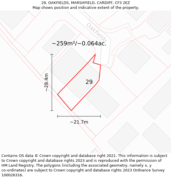 29, OAKFIELDS, MARSHFIELD, CARDIFF, CF3 2EZ: Plot and title map