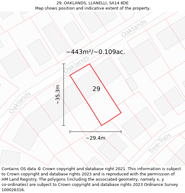 29, OAKLANDS, LLANELLI, SA14 8DE: Plot and title map