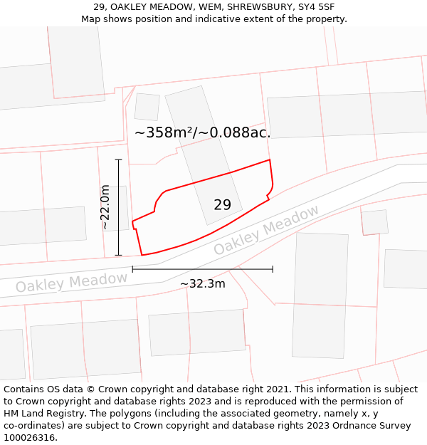 29, OAKLEY MEADOW, WEM, SHREWSBURY, SY4 5SF: Plot and title map