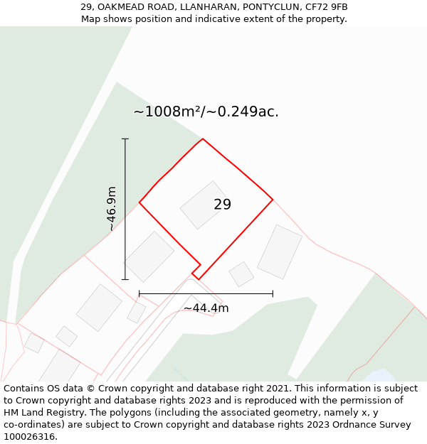 29, OAKMEAD ROAD, LLANHARAN, PONTYCLUN, CF72 9FB: Plot and title map