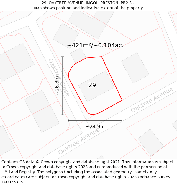 29, OAKTREE AVENUE, INGOL, PRESTON, PR2 3UJ: Plot and title map