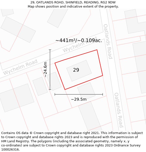 29, OATLANDS ROAD, SHINFIELD, READING, RG2 9DW: Plot and title map