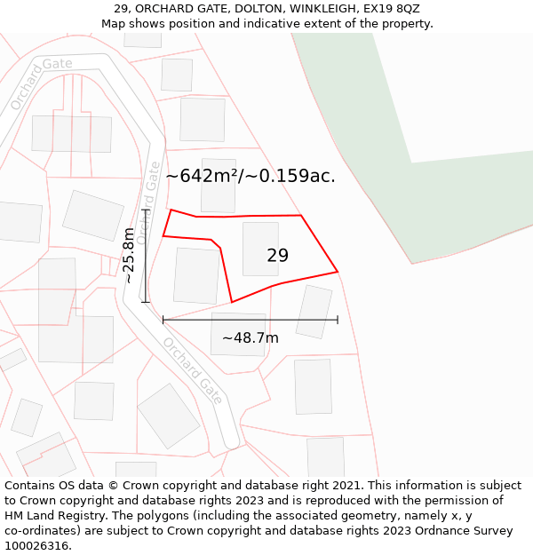 29, ORCHARD GATE, DOLTON, WINKLEIGH, EX19 8QZ: Plot and title map