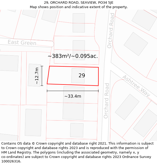 29, ORCHARD ROAD, SEAVIEW, PO34 5JE: Plot and title map