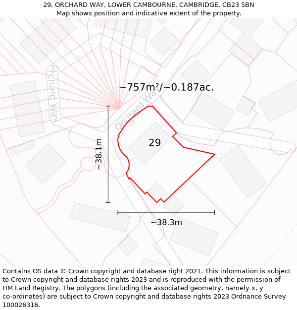 29, ORCHARD WAY, LOWER CAMBOURNE, CAMBRIDGE, CB23 5BN: Plot and title map