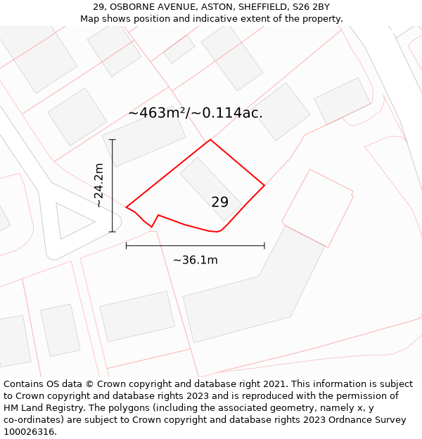 29, OSBORNE AVENUE, ASTON, SHEFFIELD, S26 2BY: Plot and title map