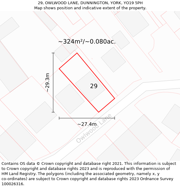 29, OWLWOOD LANE, DUNNINGTON, YORK, YO19 5PH: Plot and title map