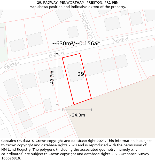 29, PADWAY, PENWORTHAM, PRESTON, PR1 9EN: Plot and title map