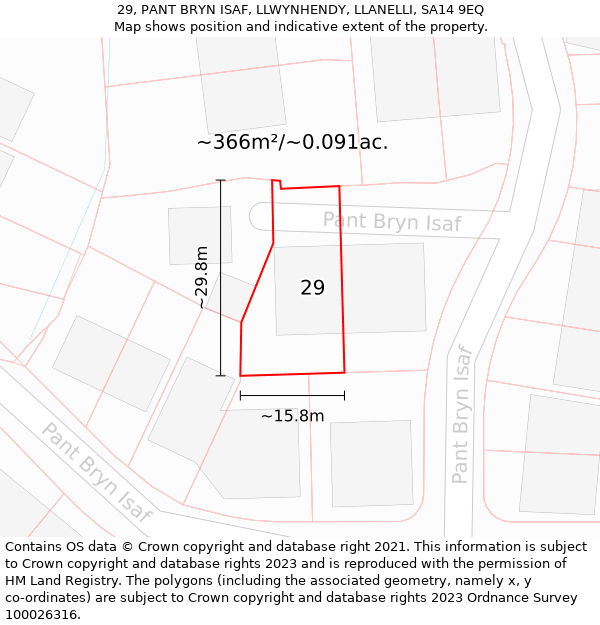 29, PANT BRYN ISAF, LLWYNHENDY, LLANELLI, SA14 9EQ: Plot and title map