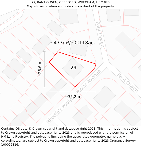 29, PANT OLWEN, GRESFORD, WREXHAM, LL12 8ES: Plot and title map