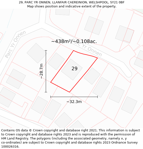 29, PARC YR ONNEN, LLANFAIR CAEREINION, WELSHPOOL, SY21 0BF: Plot and title map