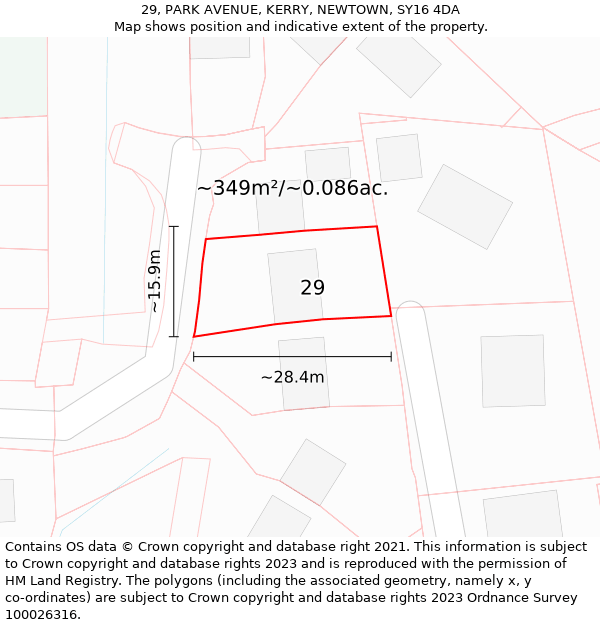 29, PARK AVENUE, KERRY, NEWTOWN, SY16 4DA: Plot and title map