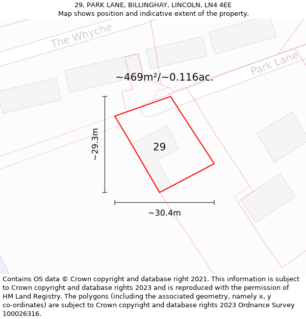 29, PARK LANE, BILLINGHAY, LINCOLN, LN4 4EE: Plot and title map