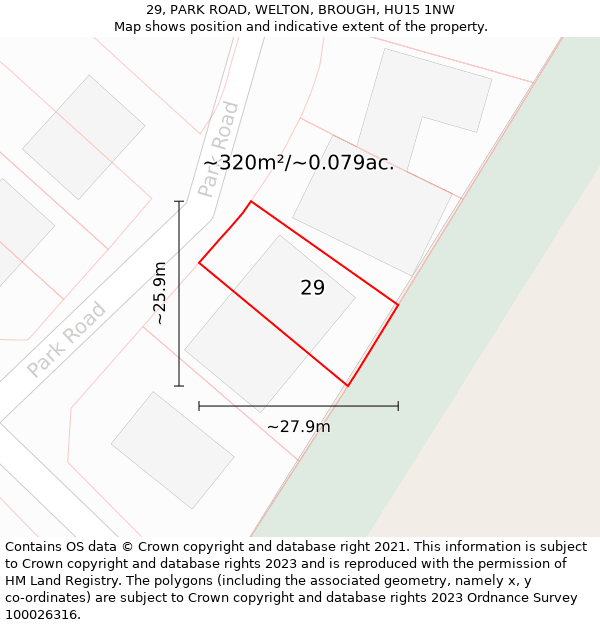 29, PARK ROAD, WELTON, BROUGH, HU15 1NW: Plot and title map