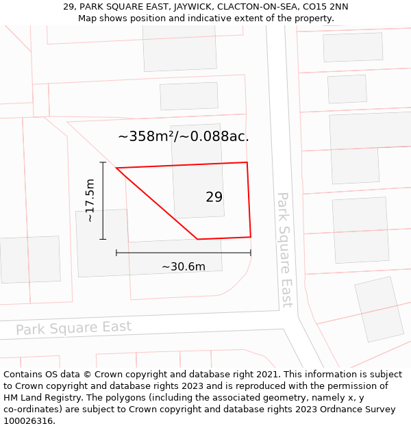 29, PARK SQUARE EAST, JAYWICK, CLACTON-ON-SEA, CO15 2NN: Plot and title map