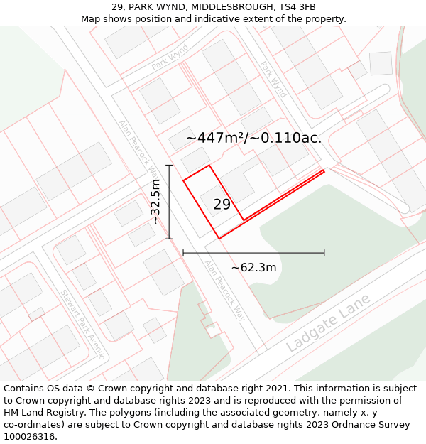 29, PARK WYND, MIDDLESBROUGH, TS4 3FB: Plot and title map