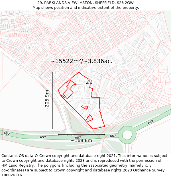 29, PARKLANDS VIEW, ASTON, SHEFFIELD, S26 2GW: Plot and title map