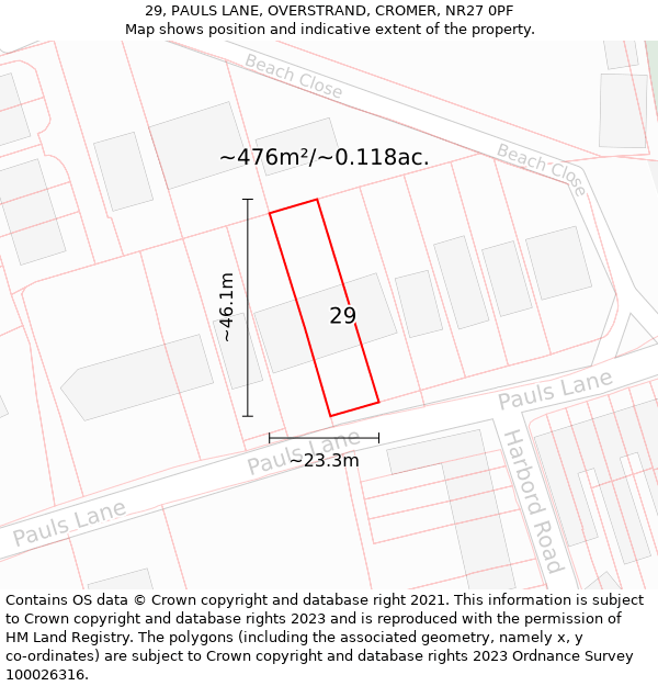 29, PAULS LANE, OVERSTRAND, CROMER, NR27 0PF: Plot and title map