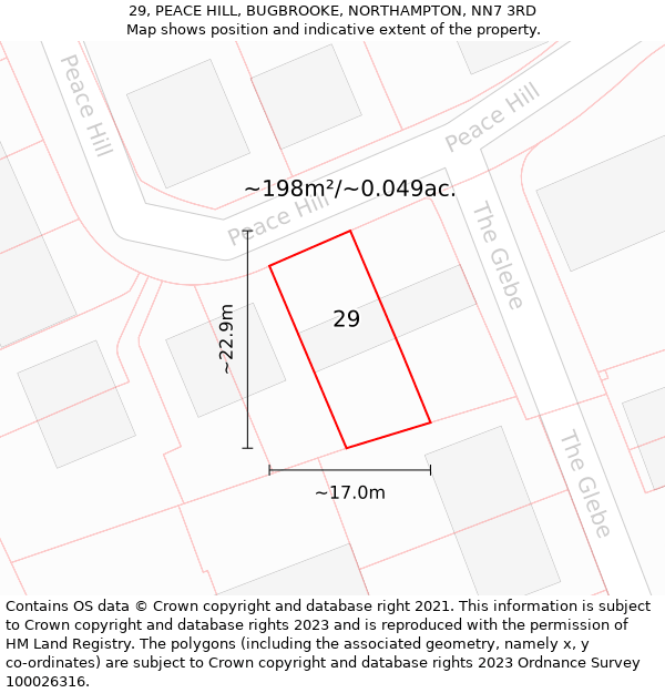 29, PEACE HILL, BUGBROOKE, NORTHAMPTON, NN7 3RD: Plot and title map