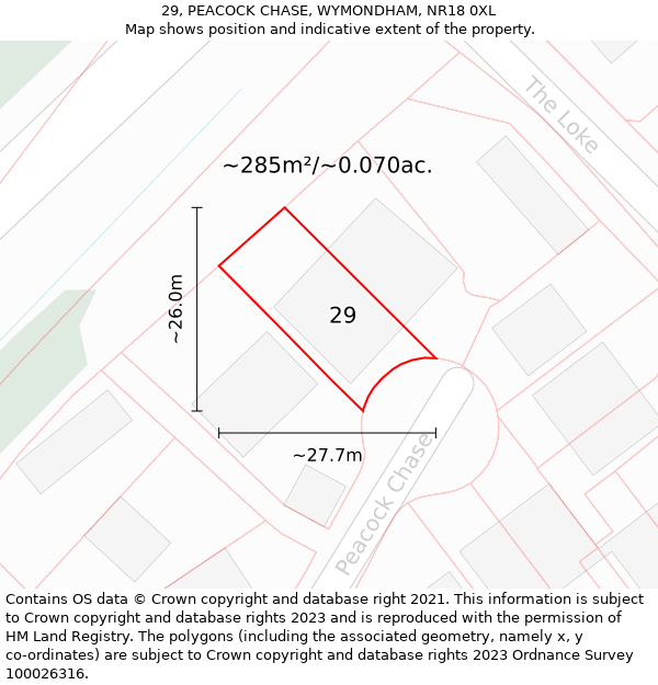 29, PEACOCK CHASE, WYMONDHAM, NR18 0XL: Plot and title map