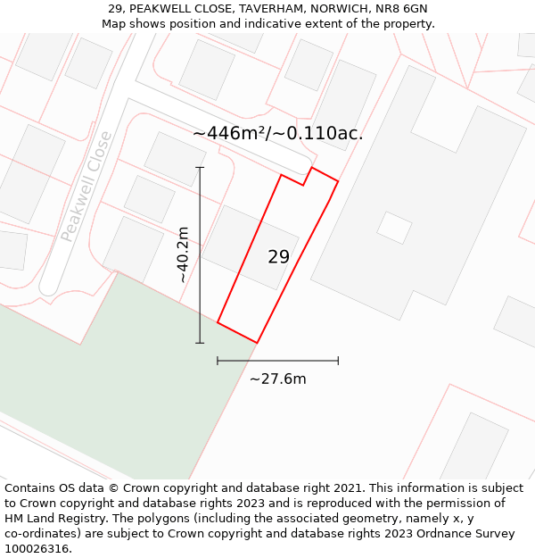 29, PEAKWELL CLOSE, TAVERHAM, NORWICH, NR8 6GN: Plot and title map