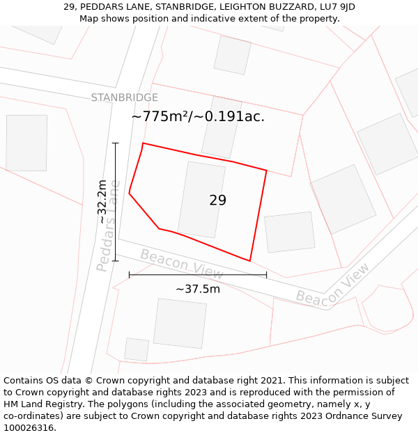 29, PEDDARS LANE, STANBRIDGE, LEIGHTON BUZZARD, LU7 9JD: Plot and title map
