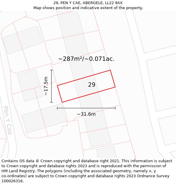 29, PEN Y CAE, ABERGELE, LL22 9AX: Plot and title map