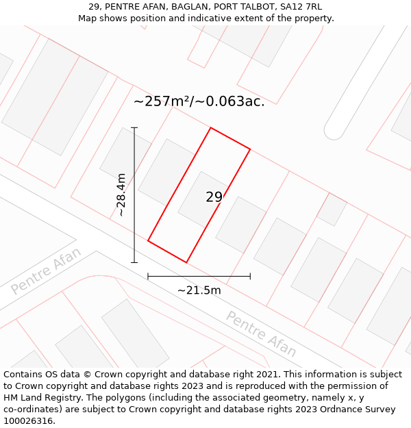 29, PENTRE AFAN, BAGLAN, PORT TALBOT, SA12 7RL: Plot and title map