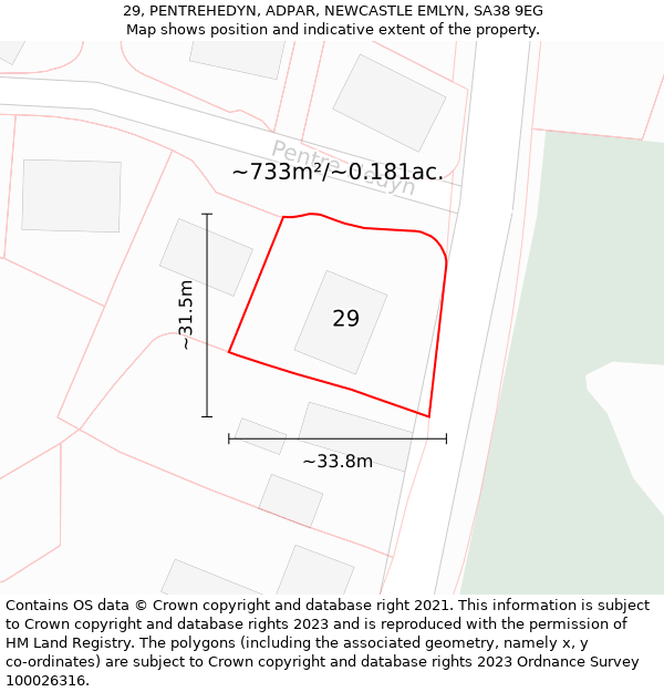 29, PENTREHEDYN, ADPAR, NEWCASTLE EMLYN, SA38 9EG: Plot and title map