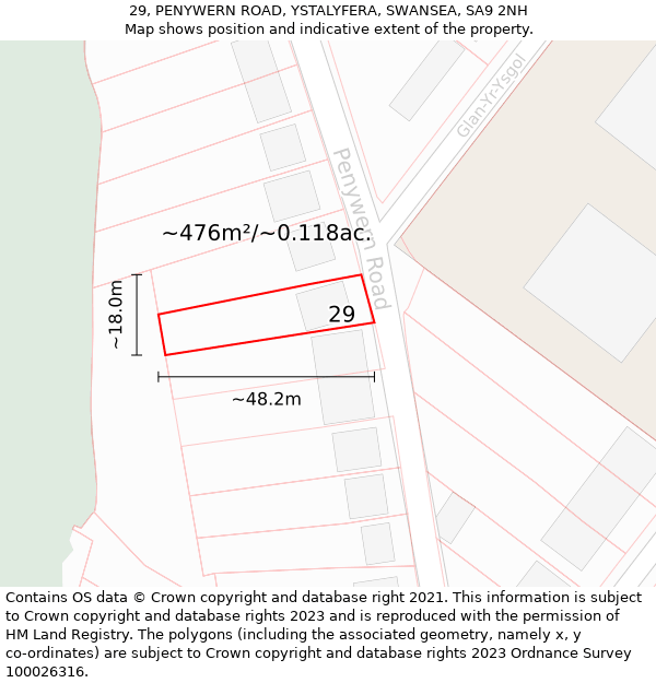 29, PENYWERN ROAD, YSTALYFERA, SWANSEA, SA9 2NH: Plot and title map