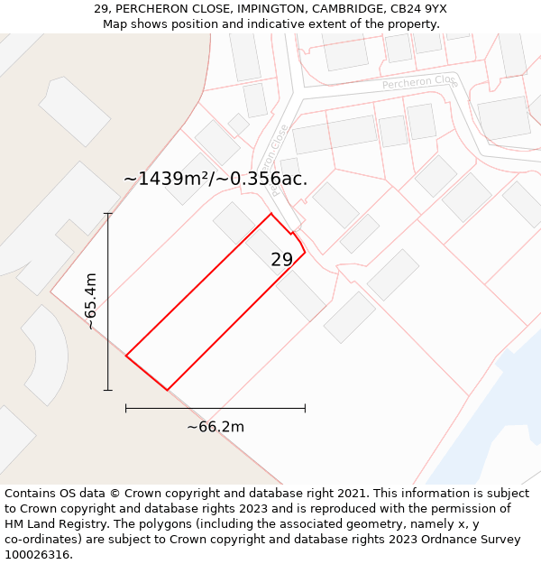 29, PERCHERON CLOSE, IMPINGTON, CAMBRIDGE, CB24 9YX: Plot and title map